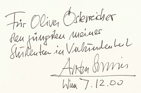 Widmung Prof. Anton Schweighofer an Oliver Österreicher
